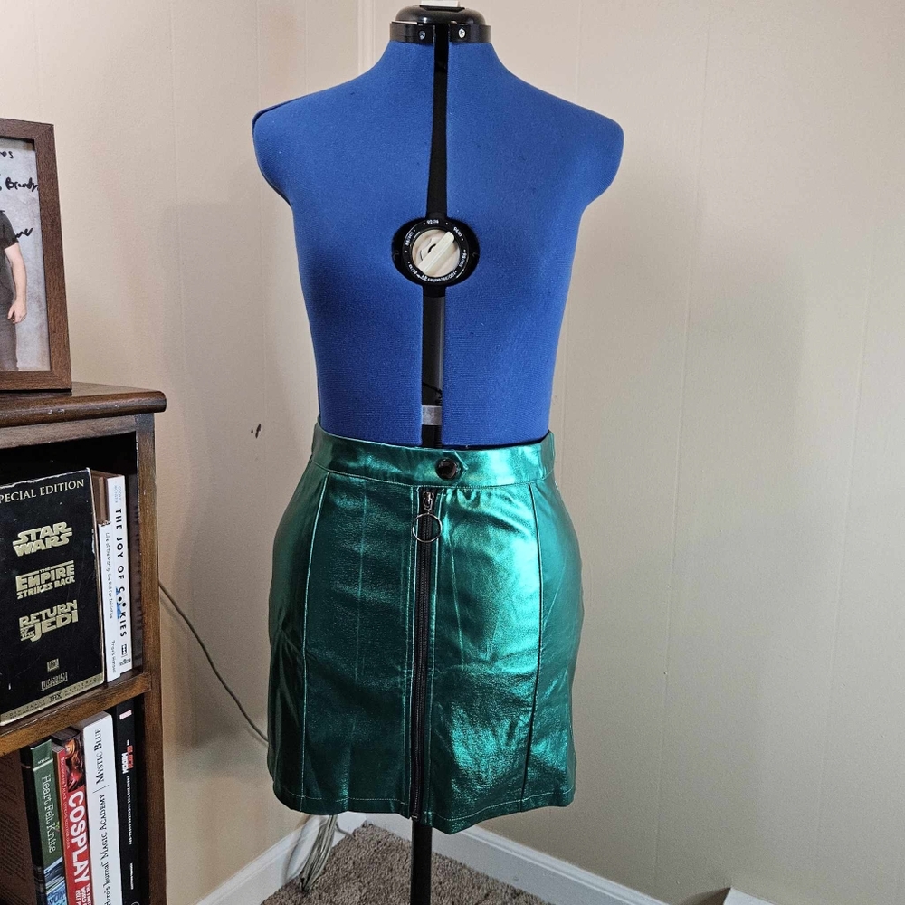 Allegra K Bright Metallic Green Neon Pleather Skirt